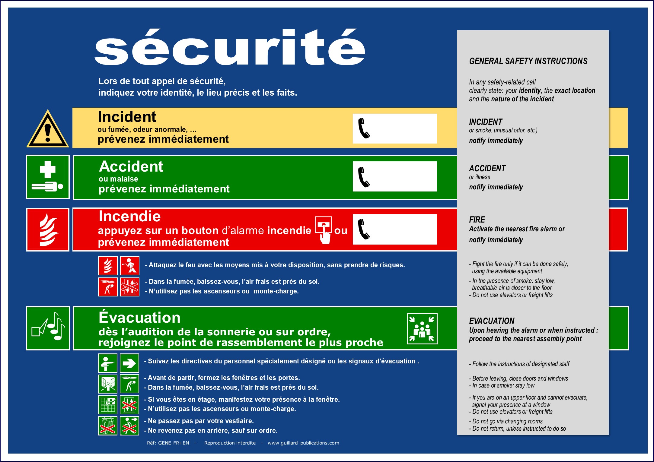 	. ERP et ERT - Panneau de consignes de securite en FRANCAIS et en ANGLAIS - GENE.FR.EN