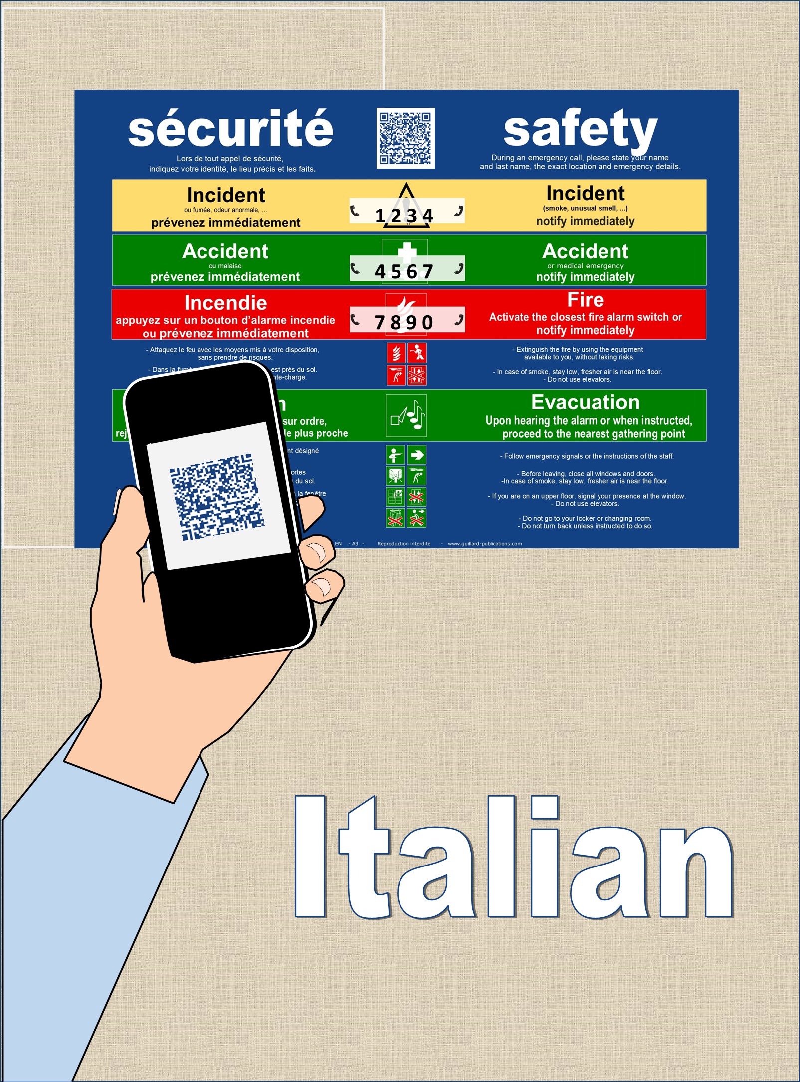 ... SECURITE - SAFETY . QR code + IA + ITALIEN traduction
