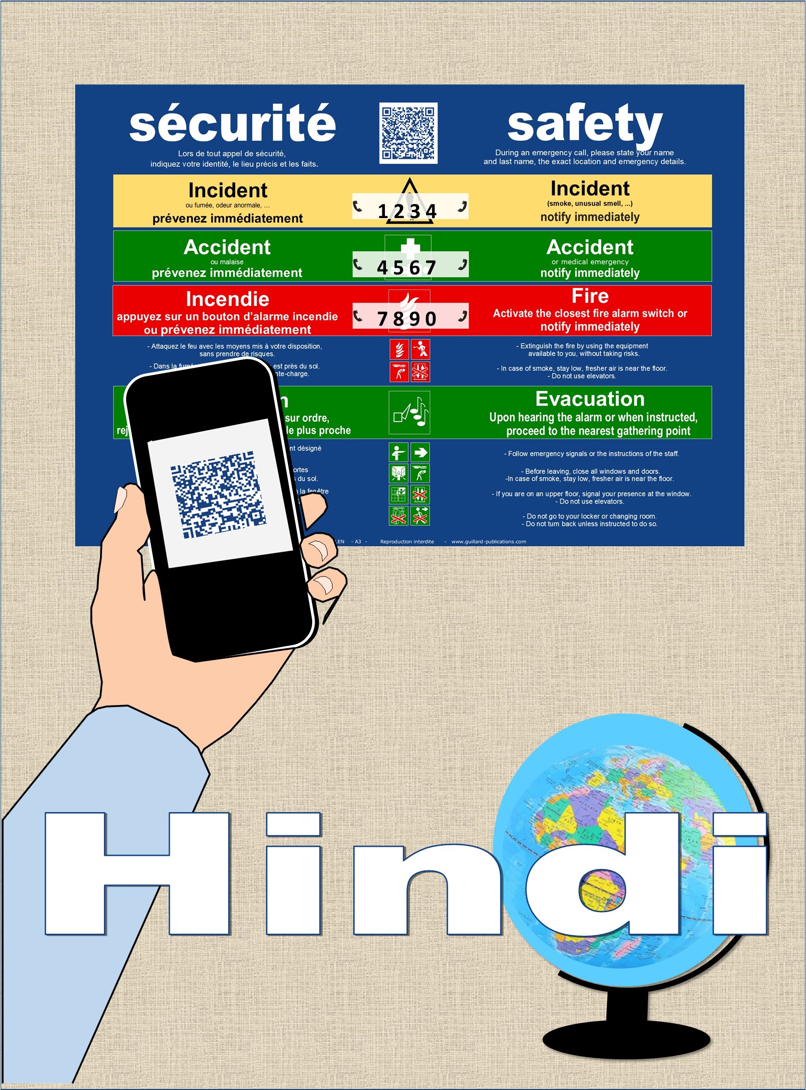 ... SECURITE - SAFETY . QR code + IA + HINDI traduction