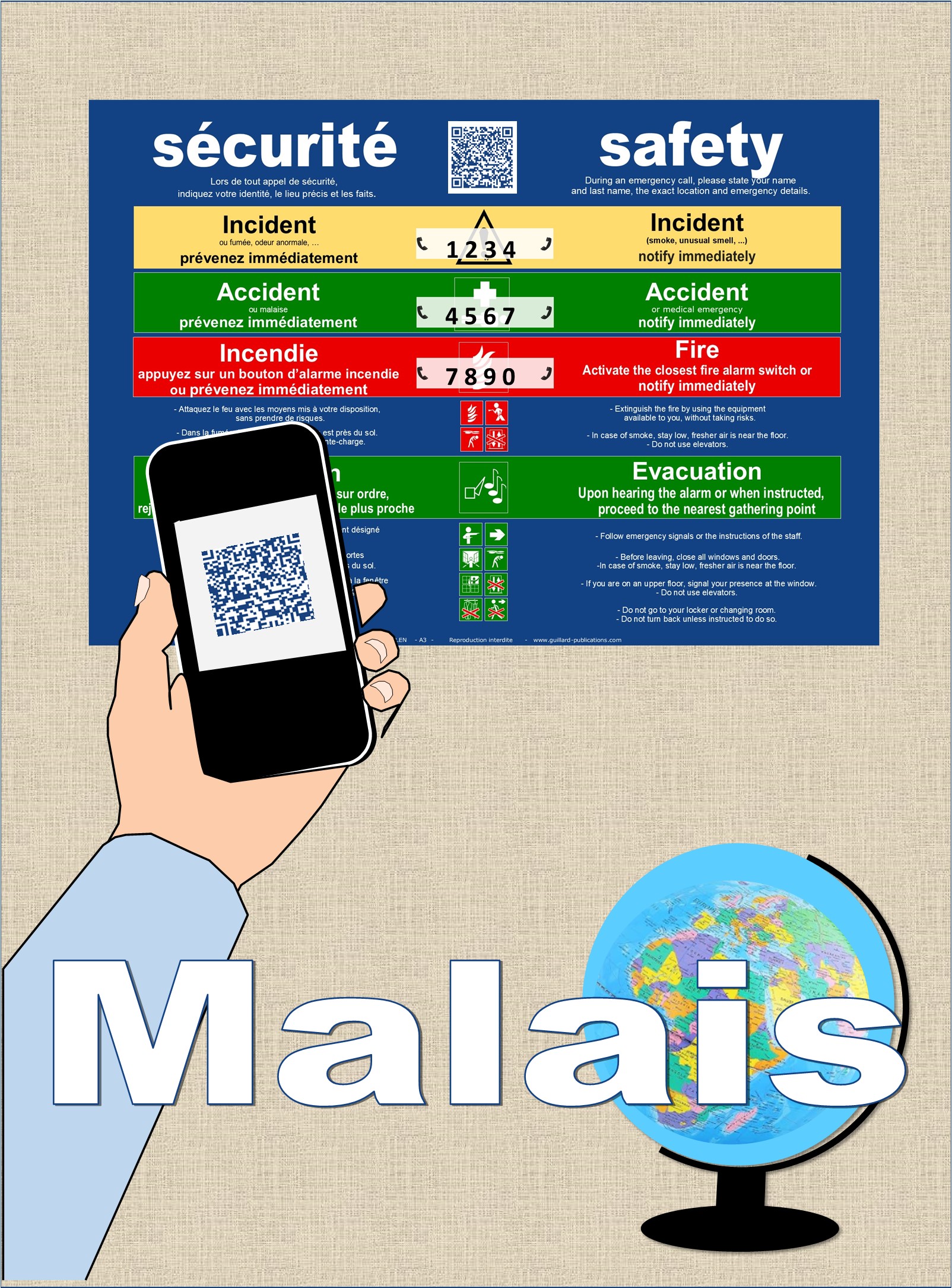 ... SECURITE - SAFETY . QR code + IA + MALAIS traduction