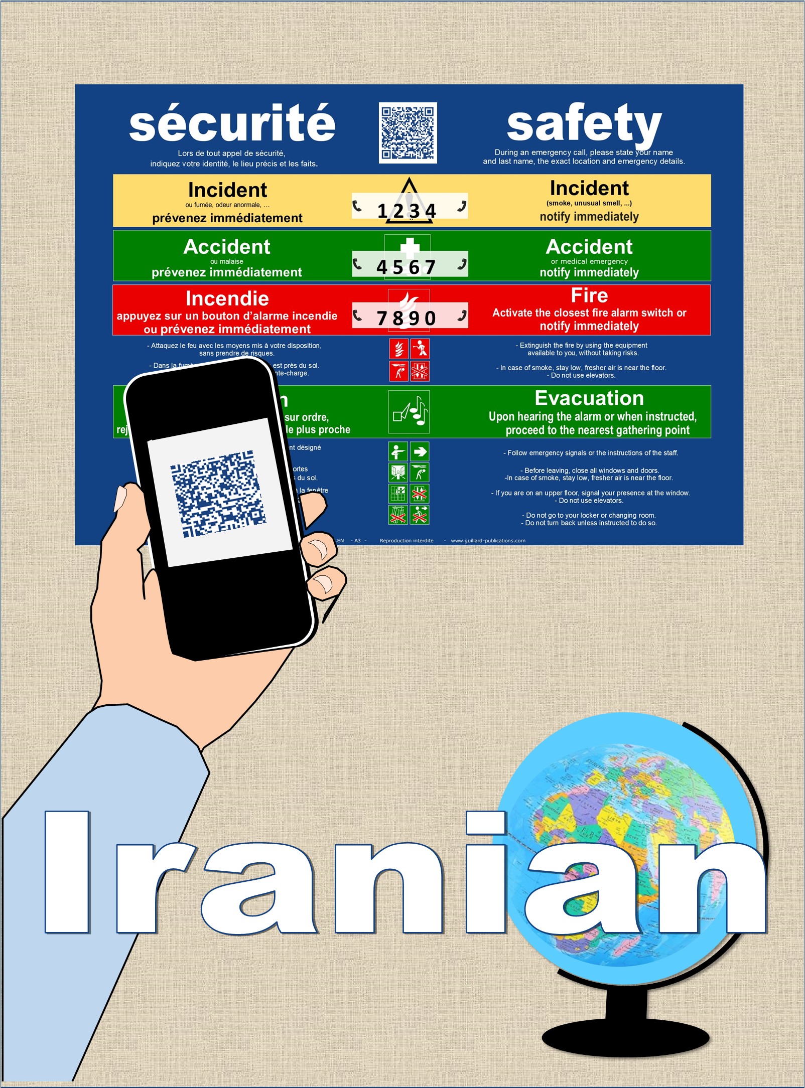 ... SECURITE - SAFETY . QR code + IA + IRANIEN traduction
