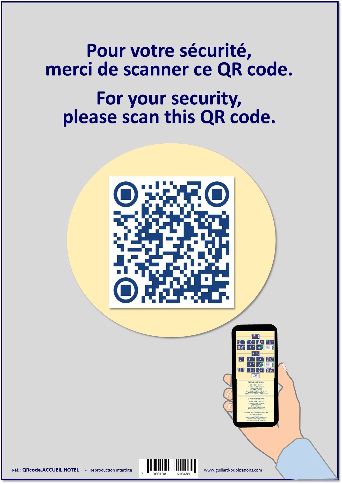 	.....HOTEL - CHAMBRE - Panneau ACCUEIL VISITEURS avec QRcode 35 langues