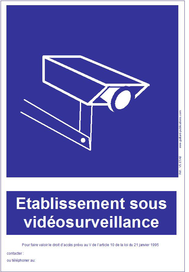Panneau de signalisation Etablissement sous video surveillance